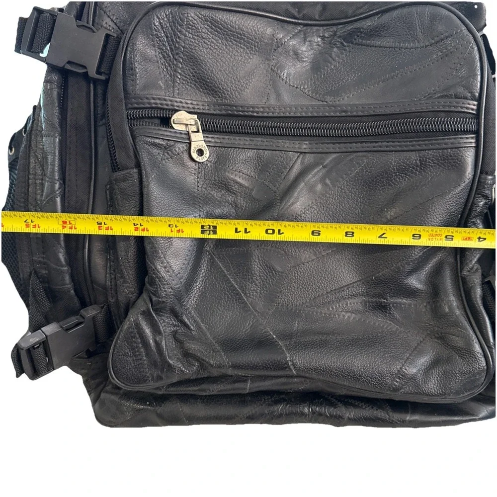 Diamond Plate Buffalo Leather Backpack Great Biker Wear Patchwork Black Zip Clip
